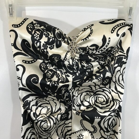 Strapless Floor Length Dress Formal Floral Black White Sz 4, DJ-JAZ - Picture 3 of 11